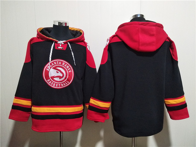 Men's Atlanta Hawks Blank Black/Red Lace-Up Pullover Hoodie